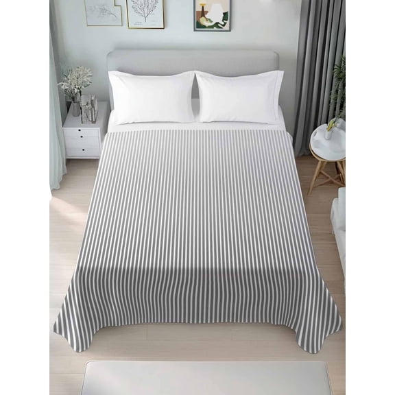 Gray Striped California King Size Flat Sheet, Wrinkleproof & Fadeproof Cooling Flat Bed Sheet Only, Modern Minimalist Vertical Stripes Lines Breathable Soft Bedding Top Sheets 108 x 98 Inches