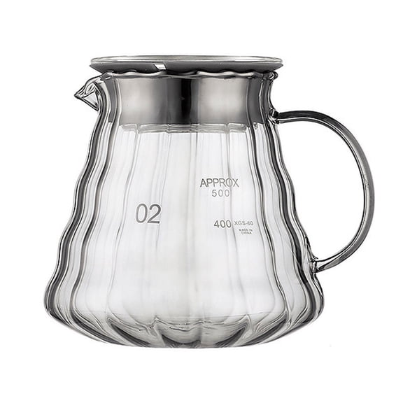 Gray Striped Glass Hand Brew Coffee Pot, Drip Filter Coffee Sharing Pot, High Borosilicate Glass Coffee Server, Home Office Coffee Accessory