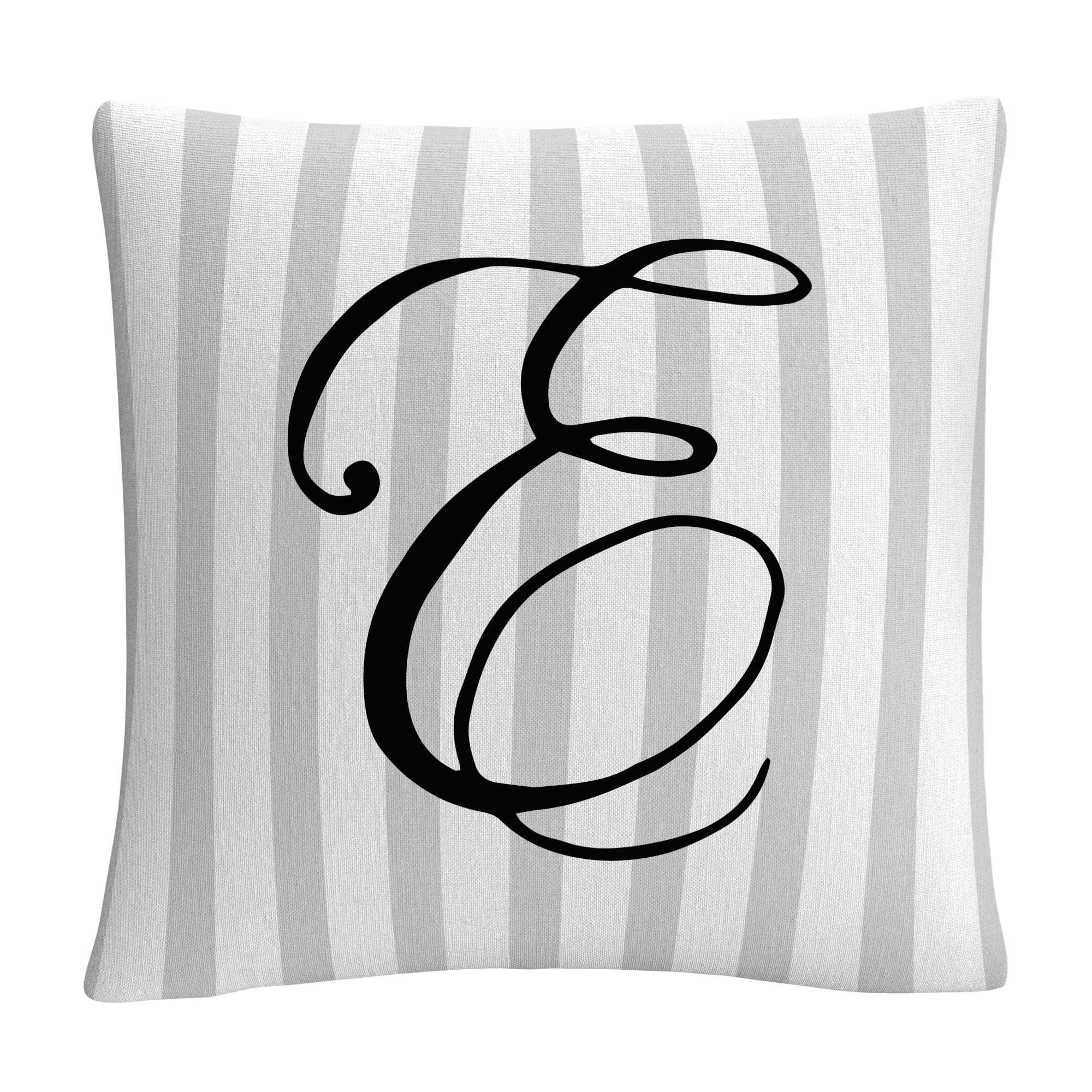 Gray Striped Ornate Letter Script E By Abc 16 X 16 Decorative Throw Pillow
