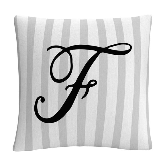 Gray Striped Ornate Letter Script F By Abc 16 X 16 Decorative Throw Pillow