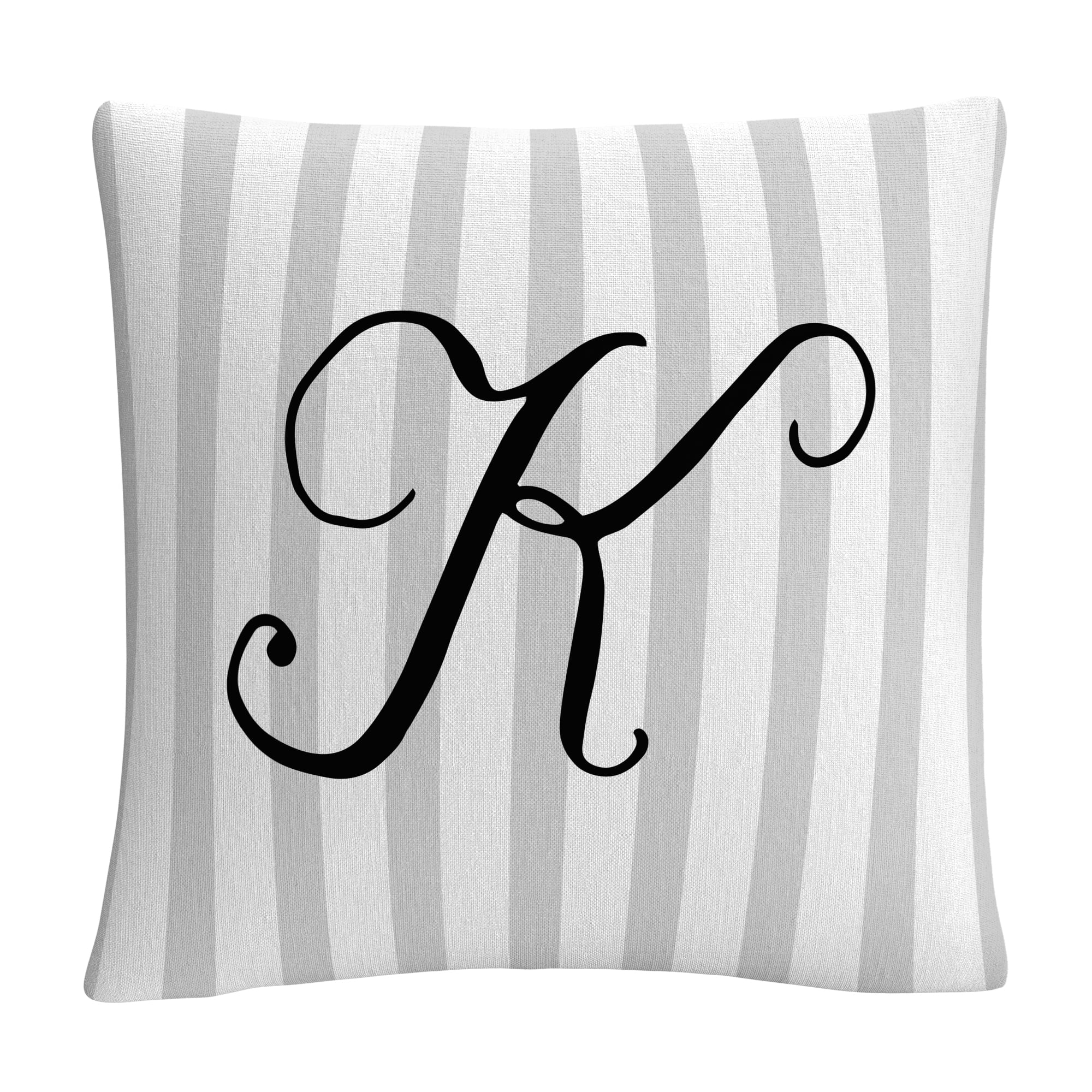 Gray Striped Ornate Letter Script K By Abc 16 X 16 Decorative Throw Pillow