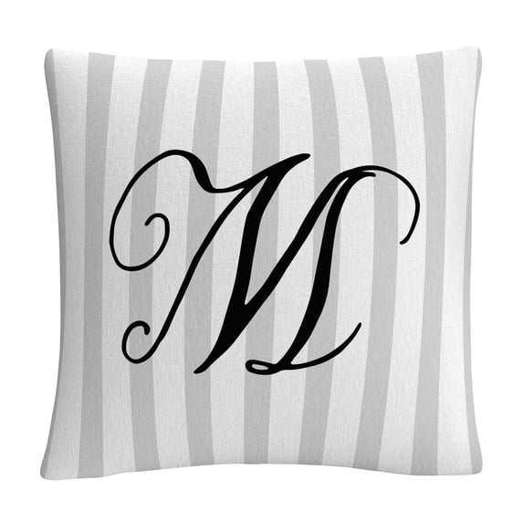 Gray Striped Ornate Letter Script M By Abc 16 X 16 Decorative Throw Pillow