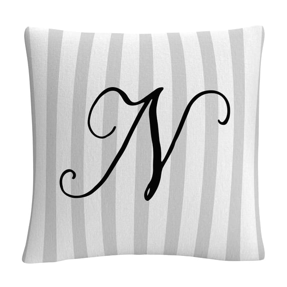 Gray Striped Ornate Letter Script N By Abc 16 X 16 Decorative Throw Pillow