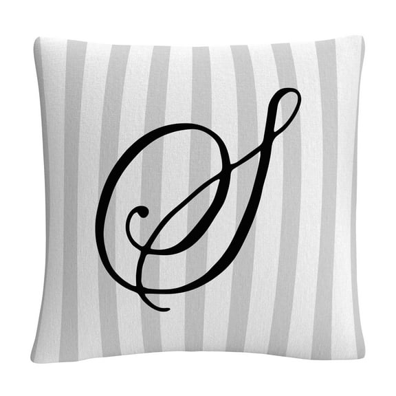 Gray Striped Ornate Letter Script S By Abc 16 X 16 Decorative Throw Pillow