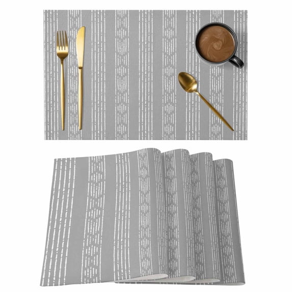 Gray Striped Placemats Set of 6, Modern Abstract Art Geometric Stripes Placemats for Dining Table, Place Mats for Kitchen Tabletop, Waterproof Wipeable Dining Table Mats Set