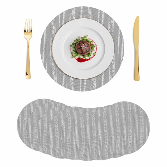 Gray Striped Round 13 Inch Placemats Set of 8, Modern Abstract Art Geometric Stripes HeatResistant Non Slip Place Mats for Dining Table, Wipeable Braided Kitchen Table Mats for Housewarming