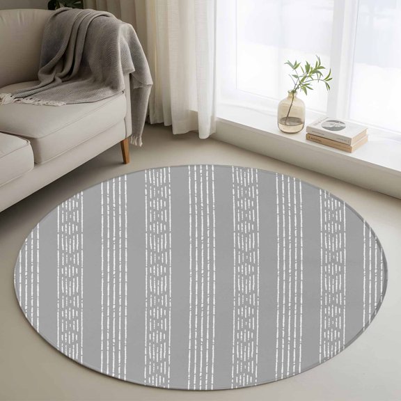 Gray Striped Round Area Rug 3 FT, Small Kitchen Bathroom Mat, Modern Abstract Art Geometric Stripes Washable Indoor Outdoor Throw Runner Carpet Non-Shedding Doormat for Table Shower Sofa Entryway