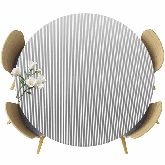 Gray Striped Round Tablecloth, Fitted Table Cover with Elastic for 36"-44" Round Tables, Modern Minimalist Vertical Stripes Lines Table Cloth Outdoor Indoor Dinning Party Waterproof Tablecloths