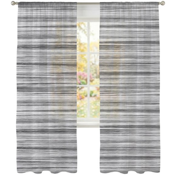 Gray Striped Sheer Curtains 108 Inches Long, Boho Ash Gray Lines Wood Grain Rustic Countryside Light Filtering Sheer Window Curtains Drapes for Living Room Bedroom 2 Panels Set