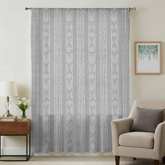 Gray Striped Sheer Curtains 72 Inches Long, Modern Abstract Art Geometric Stripes Light Filering Curtains, Breathable Simi Curtain Privacy Drapes for Living Room Bedroom Lightweight Window Treatment