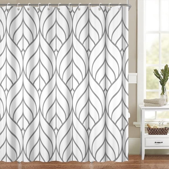 Gray Striped Shower Curtain for Bathroom Modern Minimalist Neutral Bathroom Set Decor Geometric Aesthetic Abstract Leaves Bathtub Curtains Waterproof Polyester with Hooks 72"W x 72"L (Pack of 1)