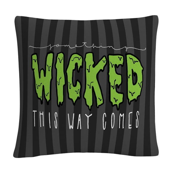 Gray Striped Something Wicked This Way Comes Halloween By Abc 16 X 16 Decorative Throw Pillow