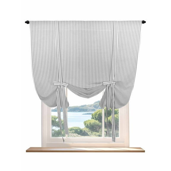 Gray Striped Tie Up Curtains for Windows 54 Inch Length Balloon Curtains Kitchen Adjustable Balloon Window Shade Vintage Minimalist Vertical Stripes Lines Tie Up Bathroom Curtain Window 42"x54"