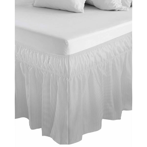 Gray Striped Wrap Around Bed Skirts for California King Bed 16" Drop,Bed Skirt with Adjustable Elastic Belt Dust Ruffle Bed Valance Modern Minimalist Vertical Stripes Lines Bed Frame Cover