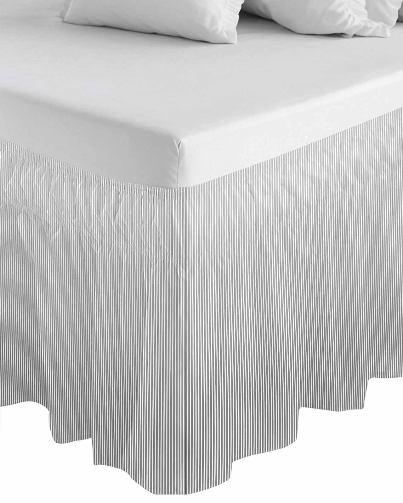Gray Striped Wrap Around Bed Skirts for Queen Bed 16" Drop,Bed Skirt with Adjustable Elastic Belt Dust Ruffle Bed Valance for Bedroom Hotel Modern Minimalist Vertical Stripes Lines Bed Frame Cover
