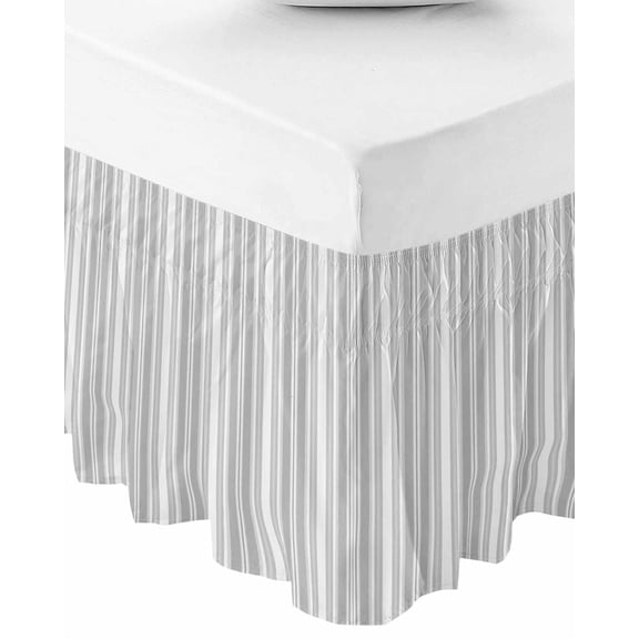 Gray Stripes Bed Skirt Cal King 16 Inch Drop, Wrap Around Bed Skirts, Vintage Minimalist Lines Texture Elastic Bedskirt Pleated Bed Frame Cover Luxurious Dust Ruffle for Cal King Bed