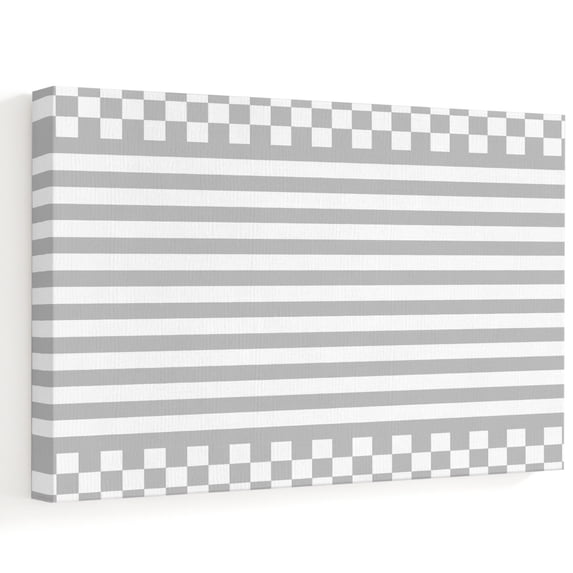 Chequerboard Border Gray Stripes Canvas Wall Art, Minimalist Striped Gray Checkerboard ...