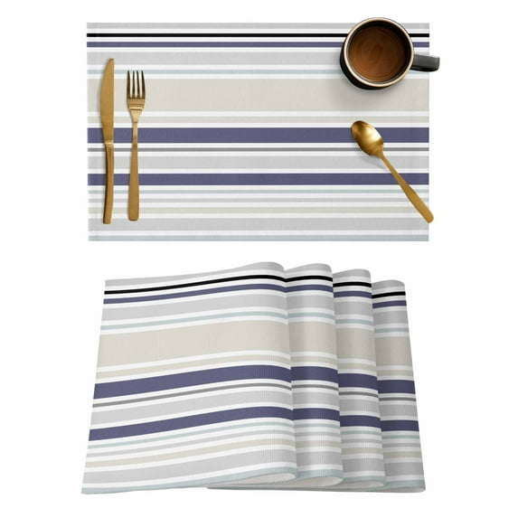 Gray Stripes Placemats Set of 6 Lines Art Modern Traditional Heat Insulation Washable Place Mats, Rustic Non-Slip Table Mats for Dining Table Party Kitchen Decor,13x19 Inch