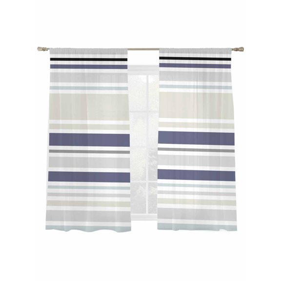 Gray Stripes Sheer Curtains 2 Panels Set Lines Art Sheer Window Curtains Light Filtering Rod Pocket Voile Drapes for Bedroom Living Room 52"x63"