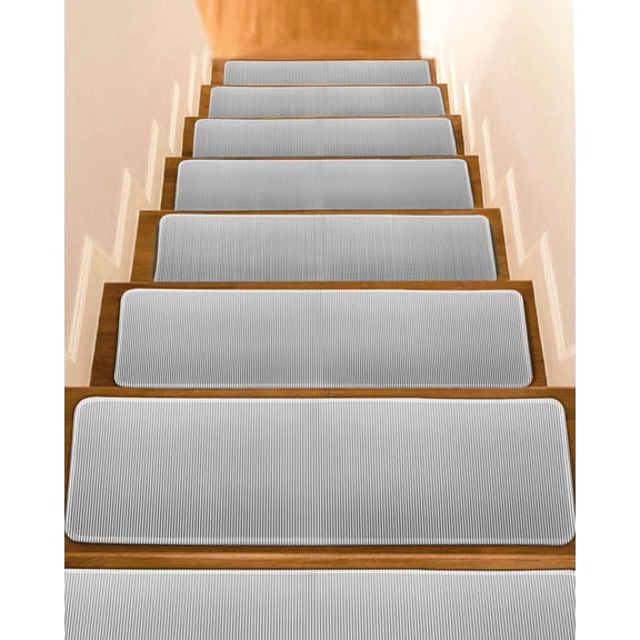 Gray Stripes Stair Treads Non Slip for Steps Simple Striped Country Style Farmhouse 10 Pcs Reusable Adhesive Stair Runner Mats for Dogs Elders Carpet Treads Rugs for Staircase 8x30 In