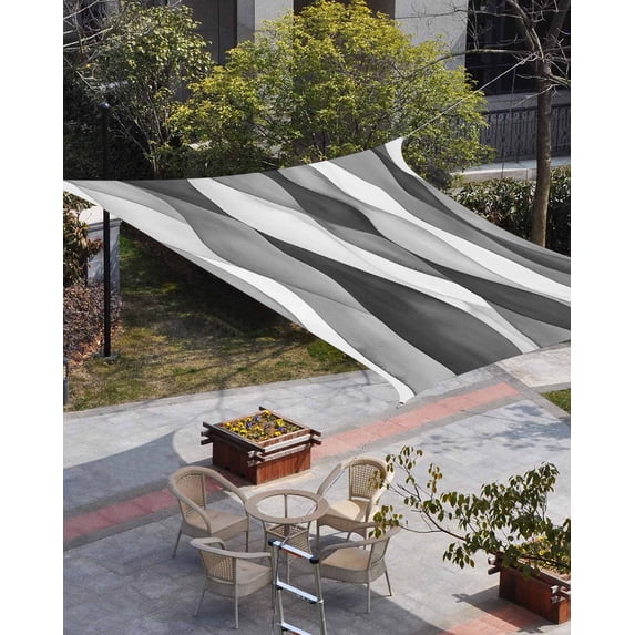 Gray Stripes Sun Shade Sail 6.5'x10' Rectangle Outdoor Shade Canopy, Vintage Farmhouse Greyish Ripple Pattern Porch Shades Outdoor Sun Blocking Screen, Sunshade Cloth Covers for Patio/Deck/Garden