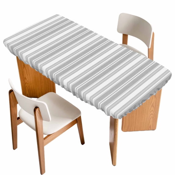 Gray Stripes Table Cloths for 5 Foot Rectangle Tables, Vintage Minimalist Lines Texture Patio Waterproof Elastic Fitted Tablecloths, Washable Rectangular Table Cover for Camping