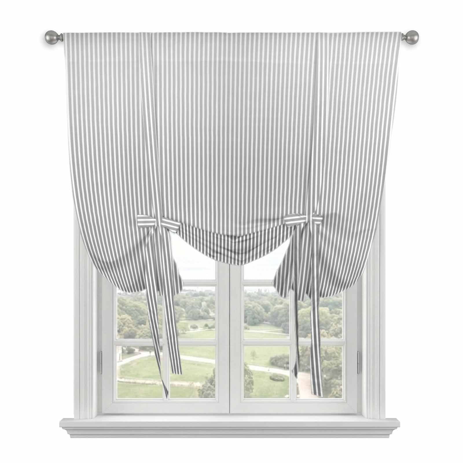 Gray Stripes Tie Up Curtain 63 Inches Long, Simple Striped Country ...