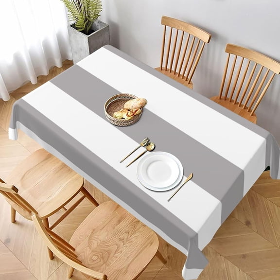 Gray Stripes, White Stripes, Striped Pattern Rectangle Table Cloth Soft Washable Oblong Tablecloth Covers for Kitchen & Table Linens 60" x 102"