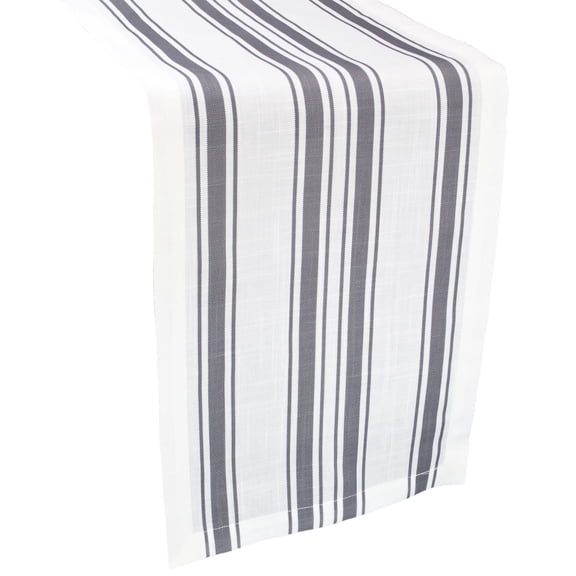 Gray Stripes on Ivory Cotton Polyester Blend Table Runner (14Wx90L)