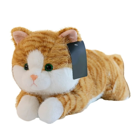 Gray Stuffed Cat Realistic Lying Down - Weighted Plush Cat Toy for Anxiety Relief, Soft Long Cat Pillow for Sleeping, Cute Fluffy Animal Decor for Bed Couch, Birthday Gift for Cat Lovers