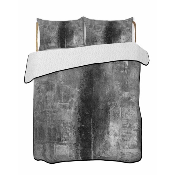 Gray Summer Quilt Set King Size,Soft Quilted Bedding Set with 2 Pillow Shams,Retro Oil Painting Modern Abstract Art Aesthetics Lightweight All Season Bedspread Coverlet for Bedroom 96"x106"
