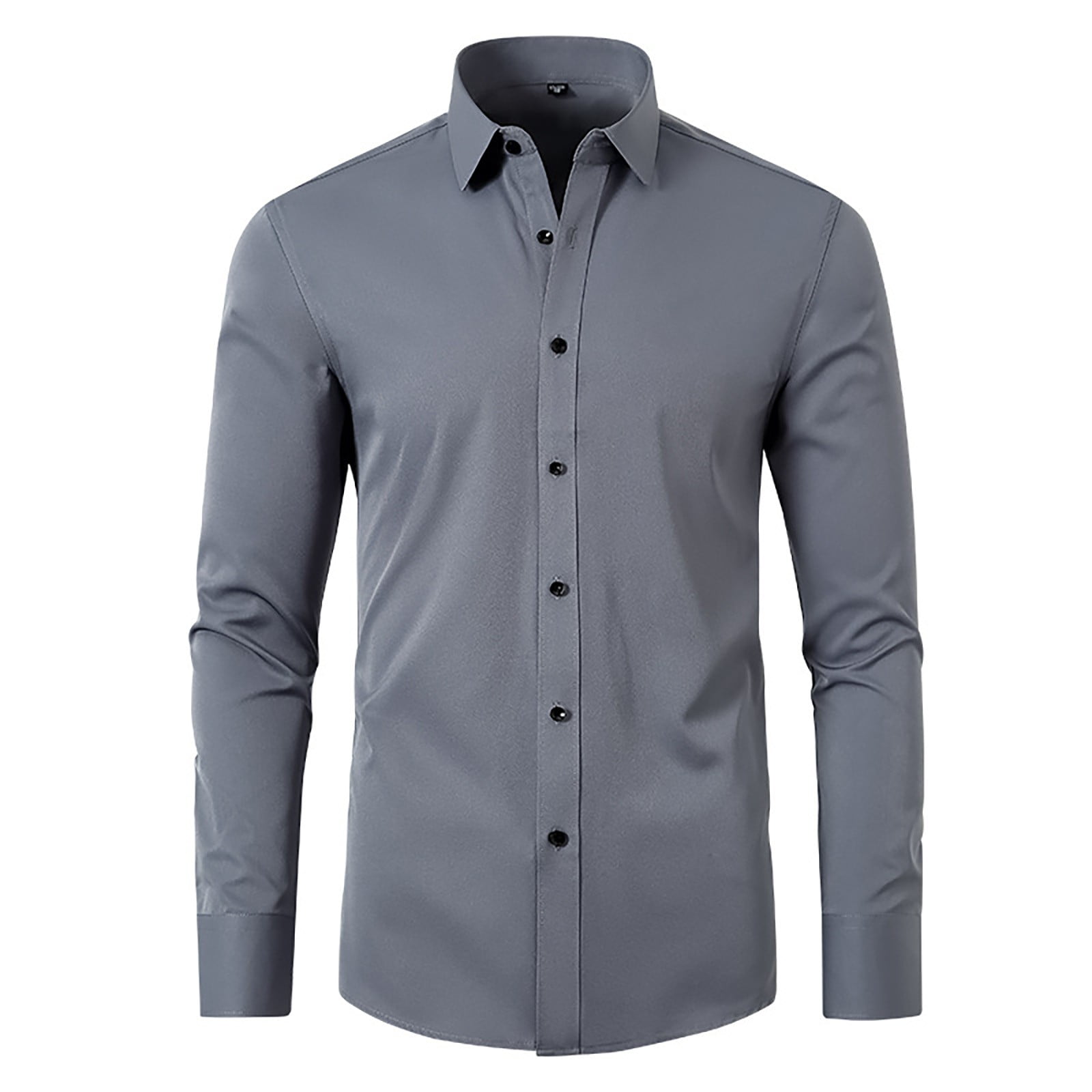 Gray Summer Wedding Shirt, Long Sleeve Casual Dress Shirts for Men, Work  Polyester Shirts for Men, Non Ironing Elastic Men's d Shirt Lapel Solid  Color Button - Walmart.com