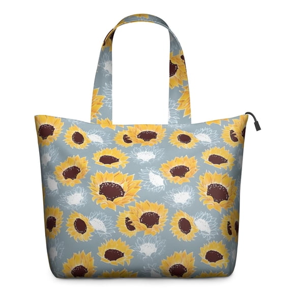 Gray Sunflower White Flower Pattern Travel Tote Bags for Women Carry On,Large Weekender Bags for Women Travel,Multi Functional Duffle Bag for Work,Shopping,Sports