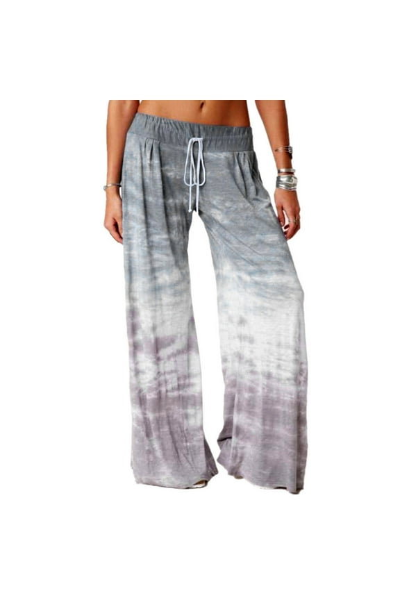 Gray Sweat Pants for Womens Women Casual Loose Gradient Tie-Dye Printed Yoga Sport Long Pnats Wide Leg Pants