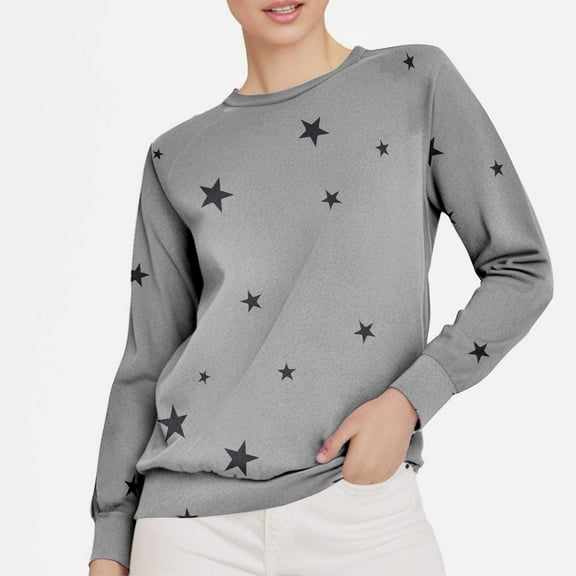 Gray Sweaters for Women Ladies Loose Large Long Sleeved T Shirt Star Printed Sweater Womens Fall Fashion 2025