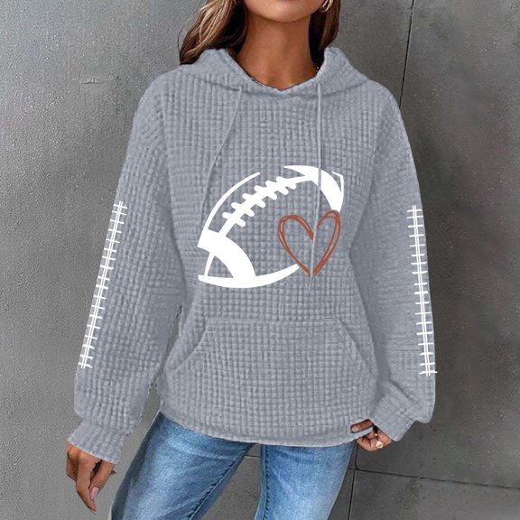 Gray Sweaters for Women's Rugby Print Fashionable Hooded Sweatshirt Womens Fall Fashion 2025