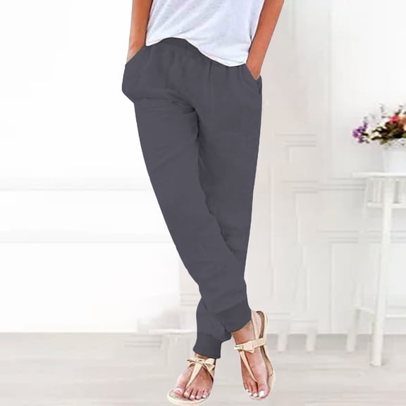 Gray Sweatpants Womens Elastic Waist Pants Casual Trousers with Pockets Fashion Clothing