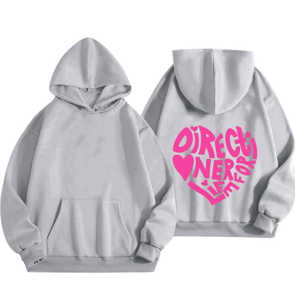 Gray Sweatshirt for Women's Letter Graphic Print Long Sleeve Drawstring Hoodie Sweatshirt Graphic Sweatshirt Crewneck Long Sleeve Casual Pullover Tops Women Fall Clothes