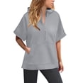 thumbnail image 1 of Gray Sweatshirt for Women Oversized Half Zip Hoodies Short Sleeve Casual Sweatshirts Pullover Tops with Pockets, 1 of 4