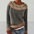 thumbnail image 1 of Gray Sweatshirt for Women's Knitted Isle Print Retro Sweater Casual Loose Crewneck Long Sleeve Lightweight Cropped Pullover Tops Womens Fall Tops, 1 of 6