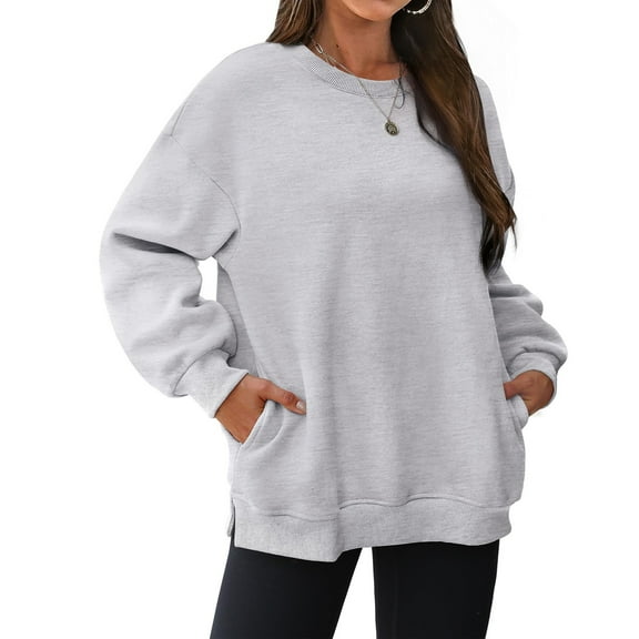 Gray Sweatshirts for Womens Oversized Sweatshirts Crewneck Long Sleeve Tops Pullover Fall Fashion Clothes with Pocket Fall Trendy Outfits