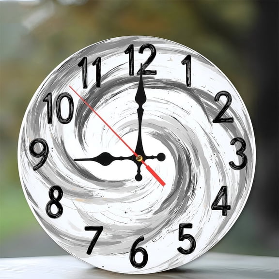 Gray Swirl Wall Clock Modern Home Decor 10-Inch Silent Wooden Wall Clock, Battery Operated (AA Batteries Not Included), Artistic Home Decor