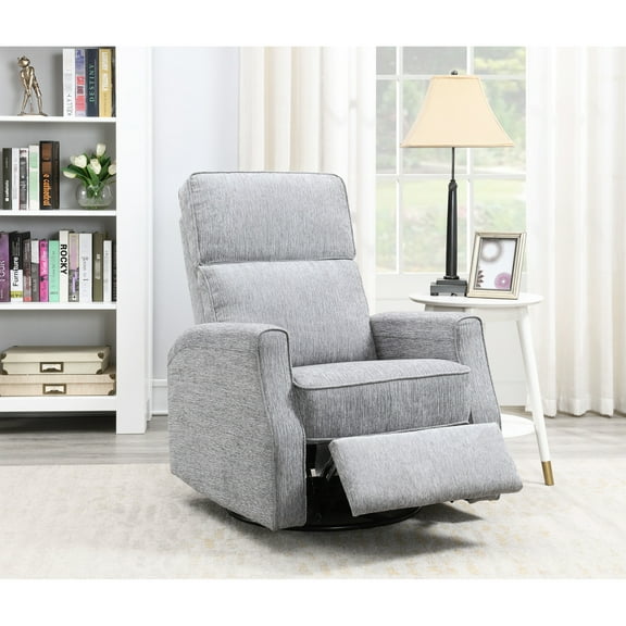 Gray Swivel Reclining Chair - Effortless Assembly Aspect, Transitional Design , Foam Filled Engineered Wood Constructed Accumulation Gliding Recliner Redefine Your Living Space. Quick Assembly, No