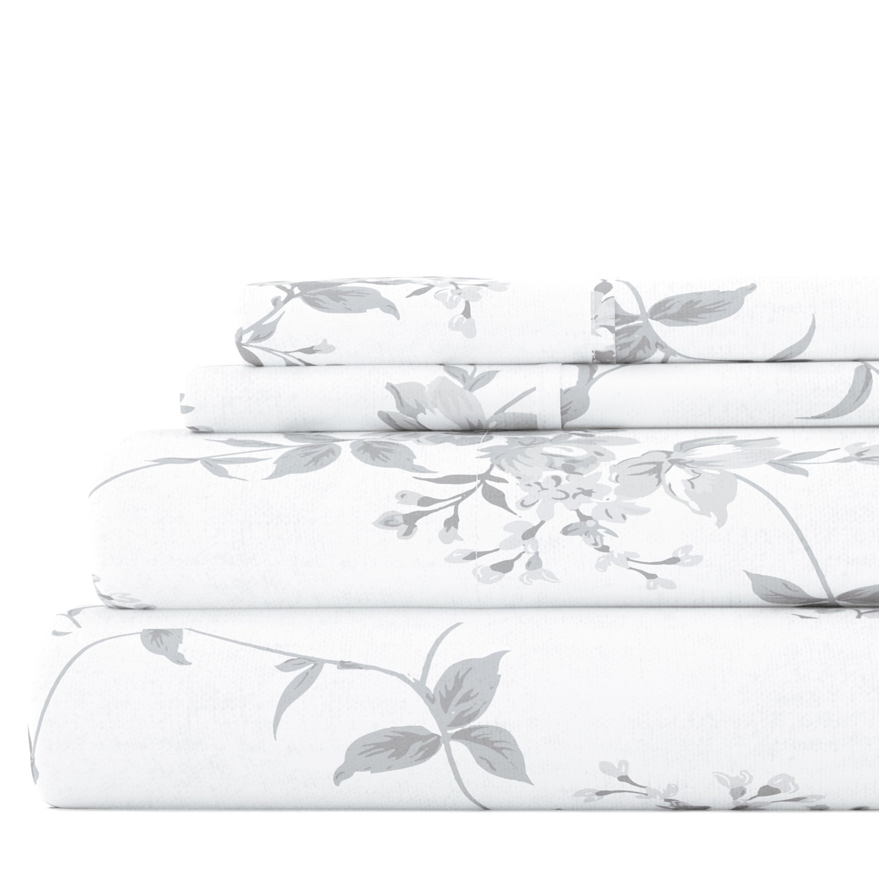 Gray Sylvan Rose 4 Piece 100% Cotton Flannel Deep Pocket Sheet Set, Twin, by Noble Linens