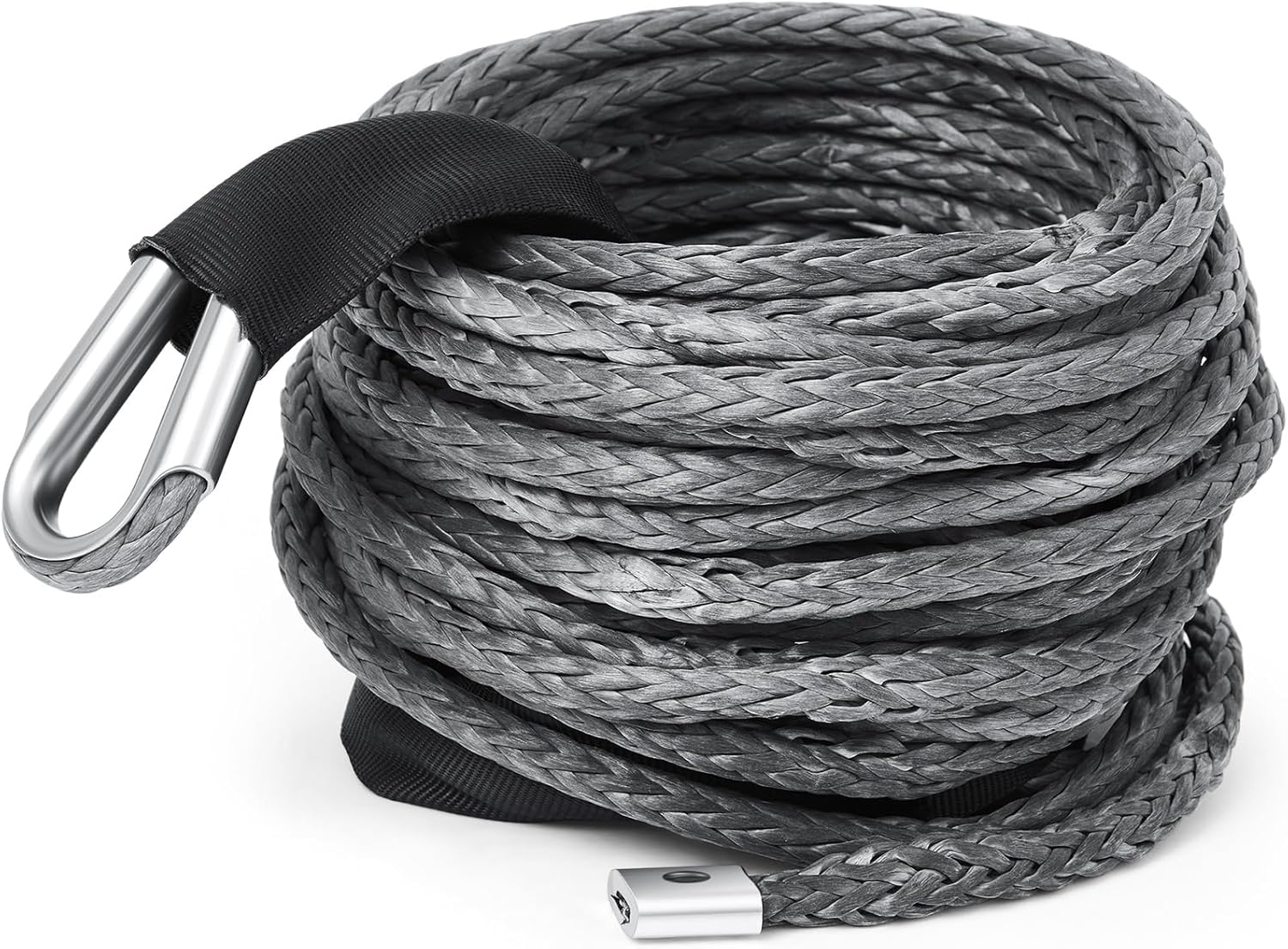 Gray Synthetic Winch Rope 3/8'' x 50ft 26, 500 Lbs Synthetic Winch Line ...