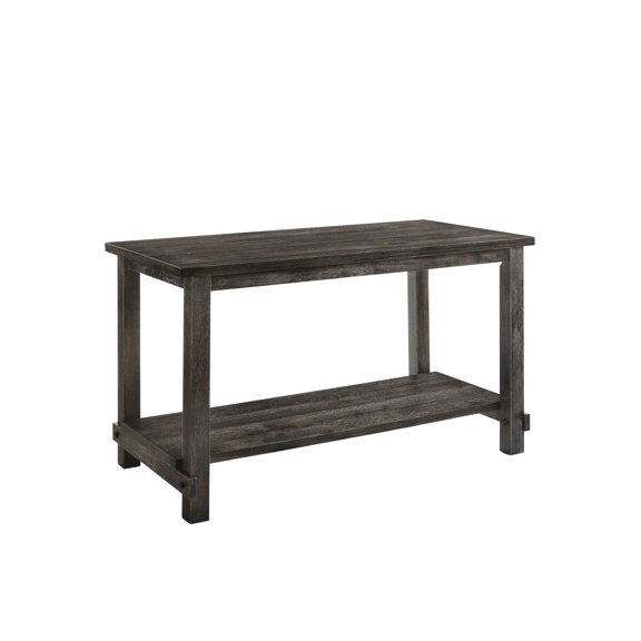 Gray Synthetic Wood - Fixed Top with Storage - Casual and Formal Settings - Space-Saving and Sturdy Table