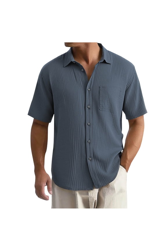 Gray T Shirts for Mens Summer Fall Short Sleeve Collared High Neck Faux Linen Lounge Cardigan Plain Tops T shirt Man Button 2026 Clothing XL