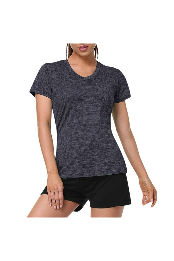 Gray T Shirts for Women V Neck Short Sleeve Moisture Wicking Athletic Shirts Sport Activewear Top Going Out Tops for Women