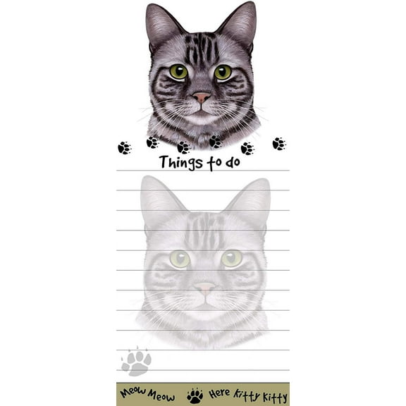 "Gray Tabby Cat Magnetic List Pads" Uniquely Shaped Sticky Notepad