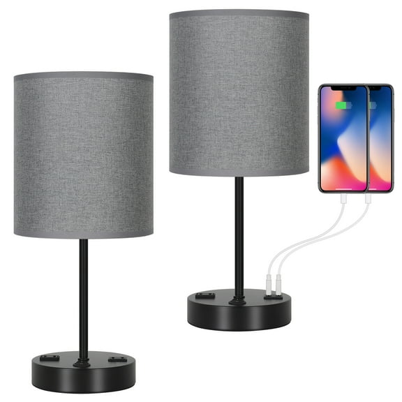 Gray Table Lamp with Charging Station